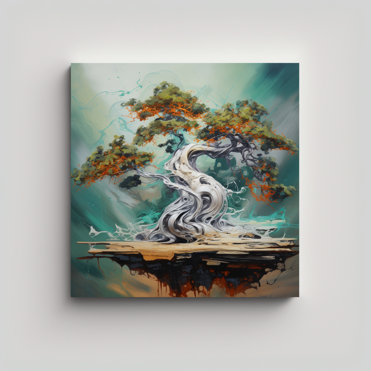 PINTURA ABSTRACTA DE ÁRBOL BONSÁI COLORIDO Y 40X40 CM - 1