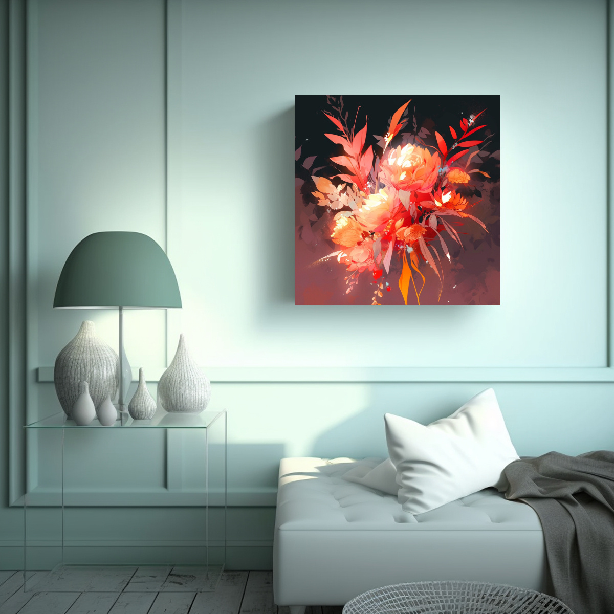 CUADRO DE PARED ABSTRACTO EN ROJO Y NARANJA, 80X80 CM - 2