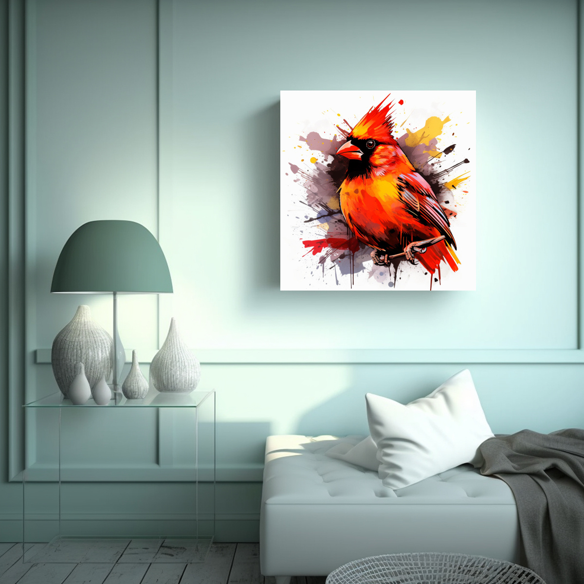 LIENZO TELA SUBLIMADA SURREALISTA: UN CARDENAL EN 20X20 CM - 2