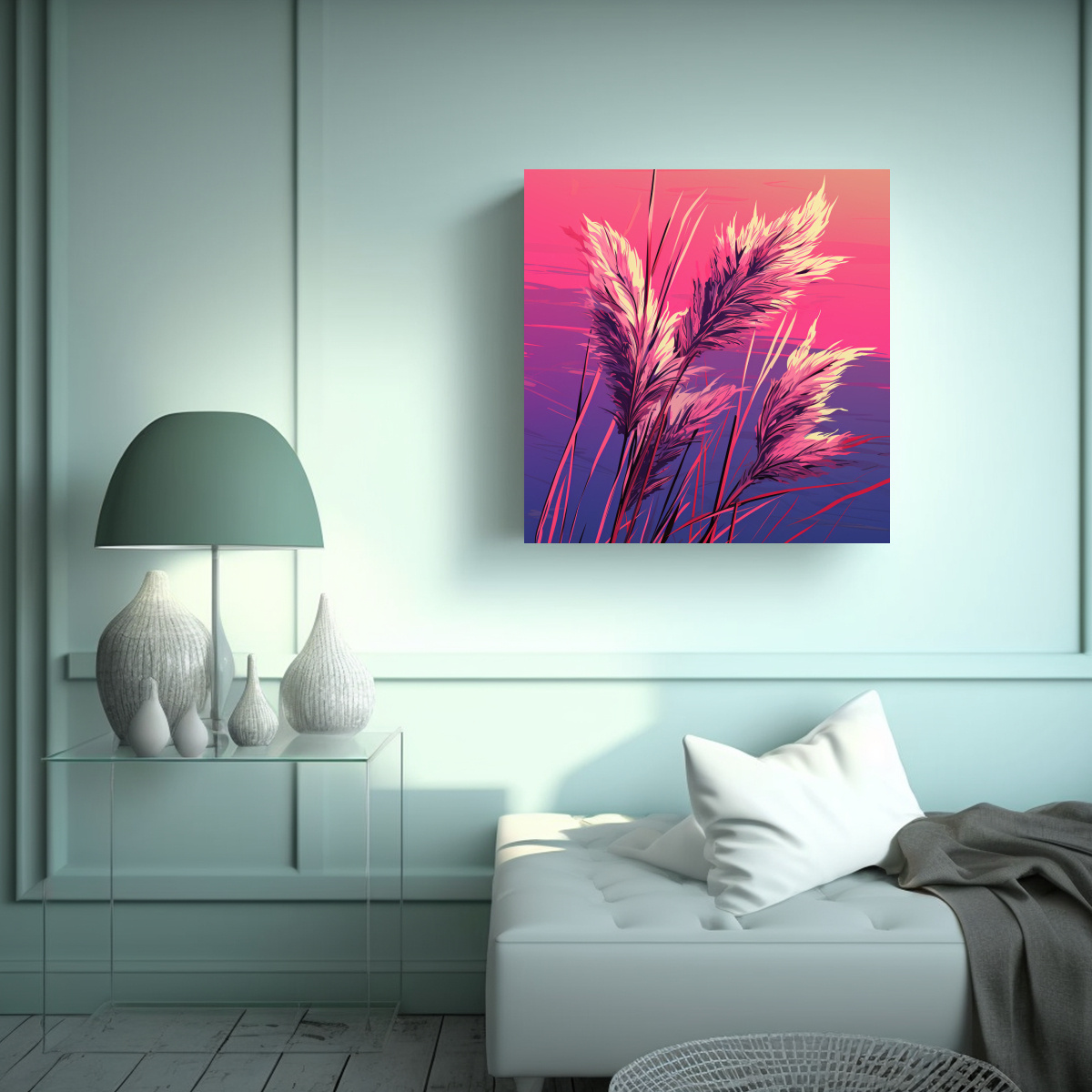 CUADROS DECORATIVOS DE PAMPAS GRASS EN COLORES 40X40 CM - 2