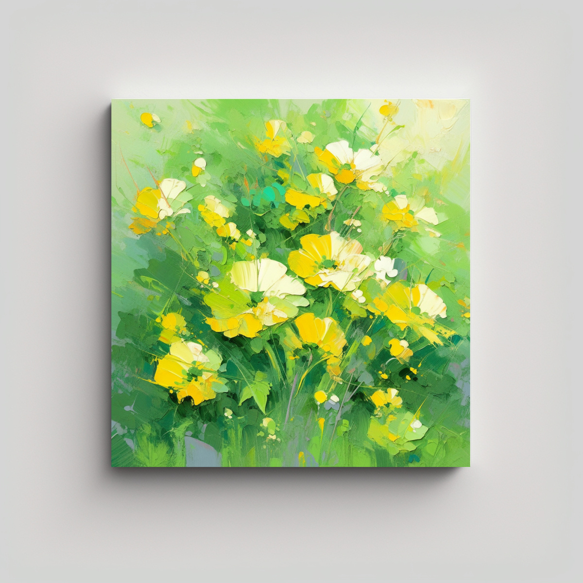 CUADRO FLORES AMARILLAS Y VERDES EN LIENZO 60X60 CM - 1
