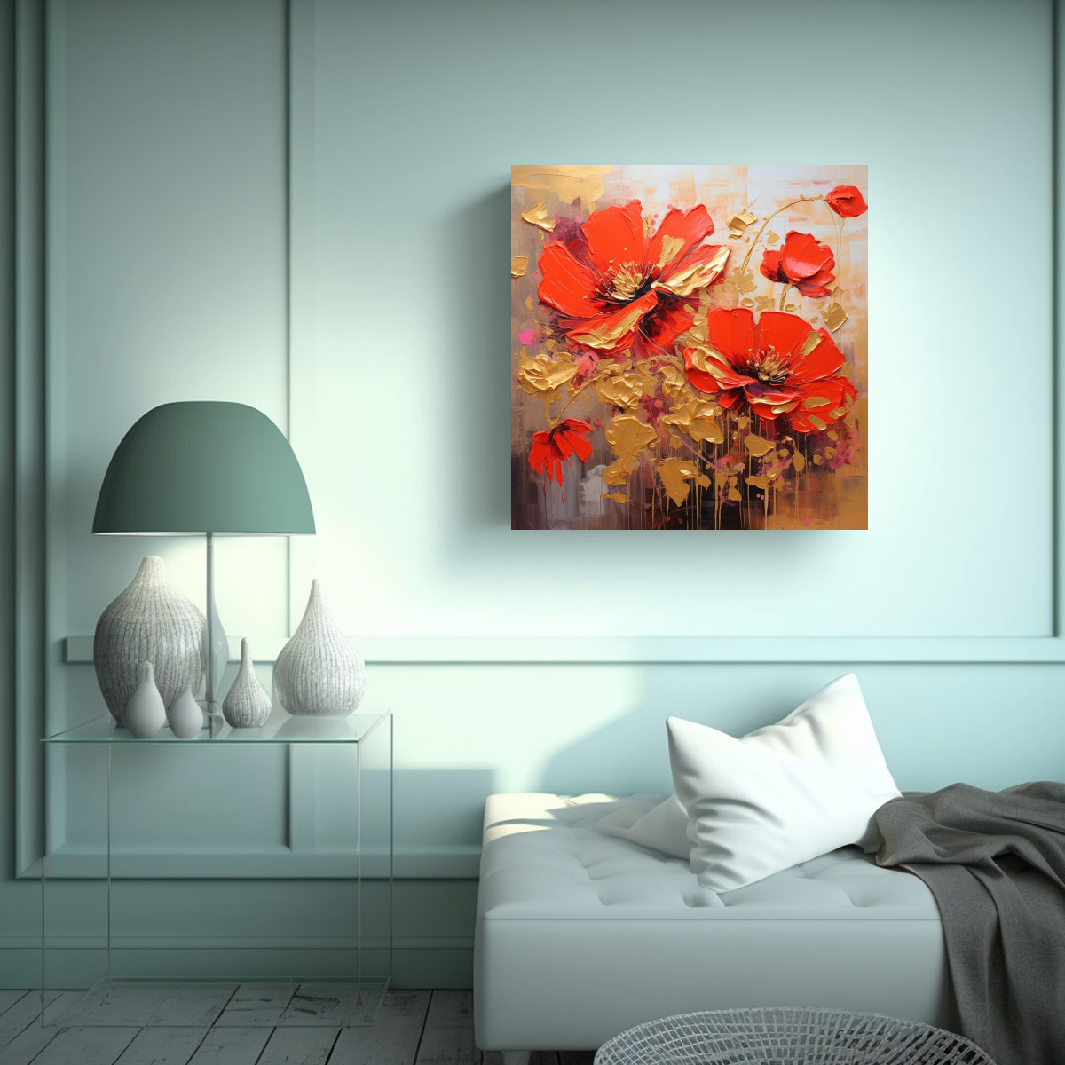 CUADRO DE IMAGEN ESTRELLADOS EN ROJO Y DORADO EN 50X50 CM - 2