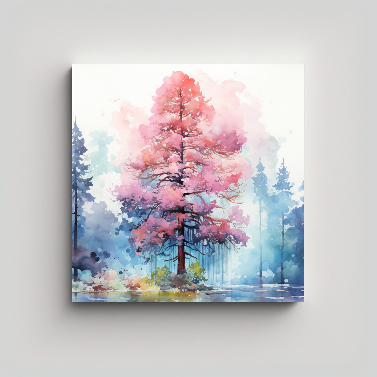 PINTURA ABSTRACTA EN COLORES ROSA Y AZUL DE UN 80X80 CM - 1