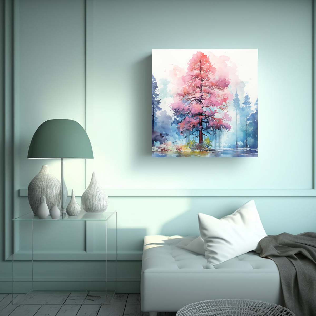 PINTURA ABSTRACTA EN COLORES ROSA Y AZUL DE UN 80X80 CM - 2