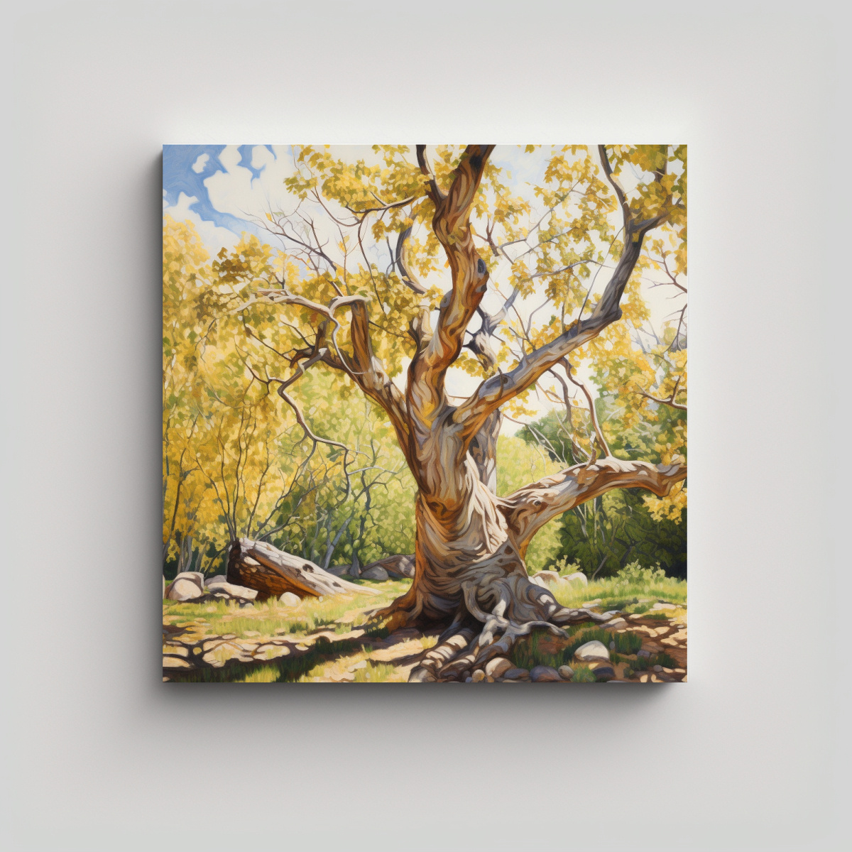 PINTURA ABSTRACTA DE ÁRBOL DE ALGODÓN UNICA A 70X70 CM - 1