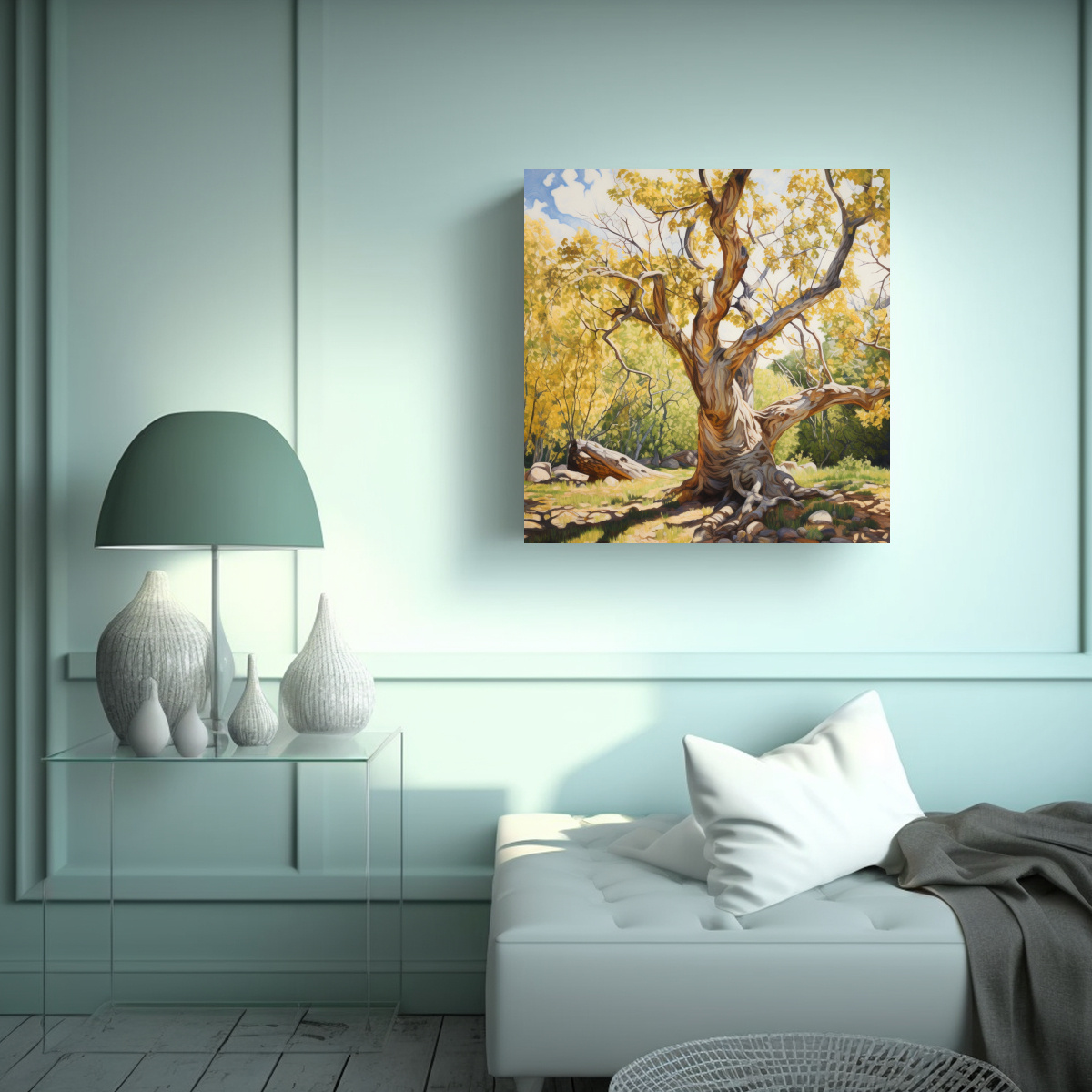 PINTURA ABSTRACTA DE ÁRBOL DE ALGODÓN UNICA A 70X70 CM - 2