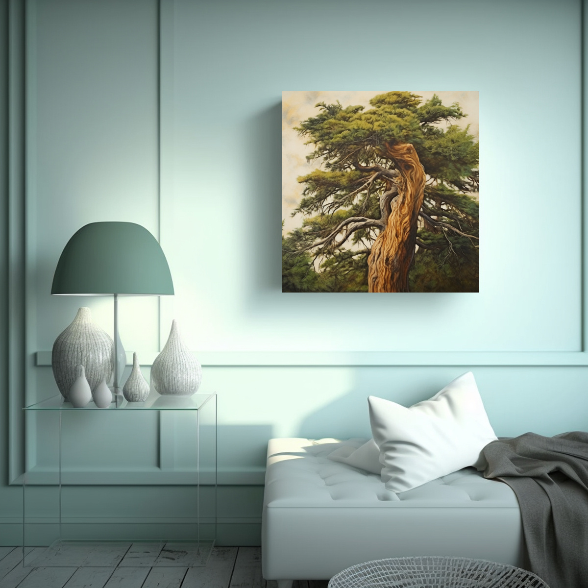 PINTURA ABSTRACTA DE UN ÁRBOL DE CEDRO ESTILO 100X100 CM - 2