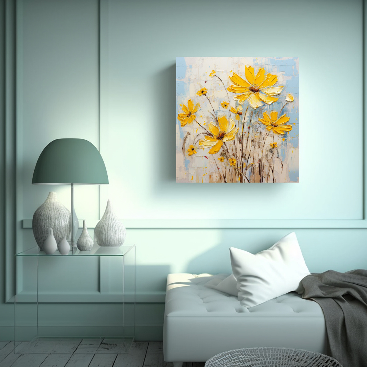 CUADRO INSPIRADOR AMARILLO DE FLORES EN LIENZO 30X30 CM - 2
