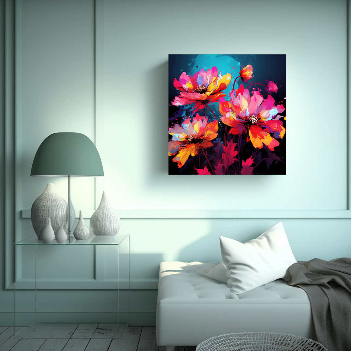 CUADRO ABSTRACCIÓN BAÑO COLORES VIBRANTES 80X80 CM - 2