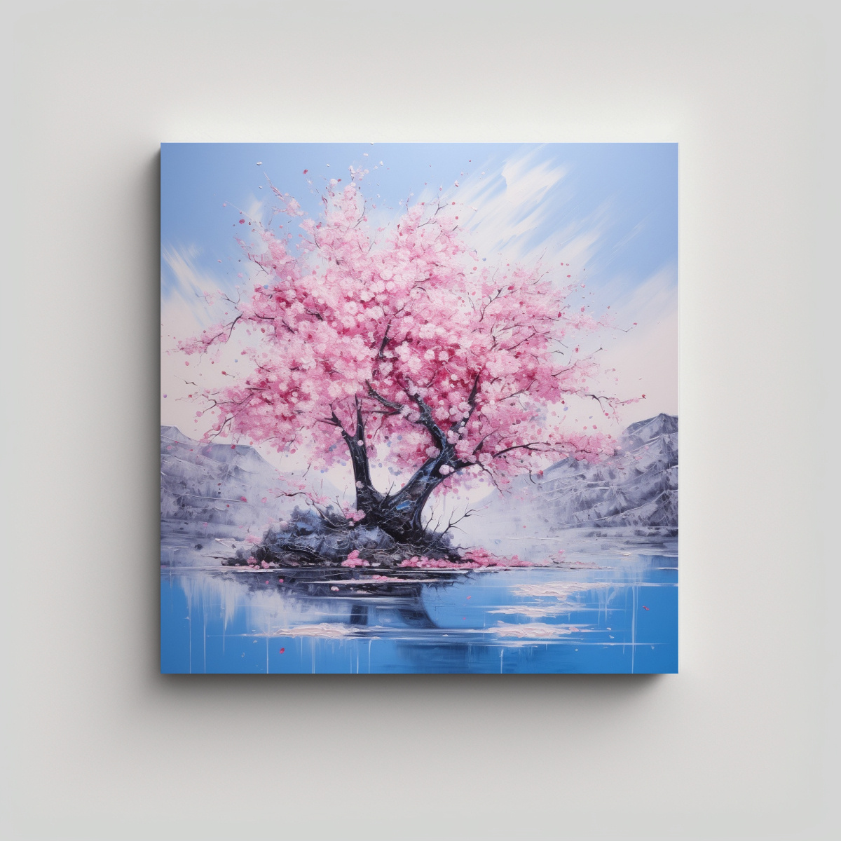 PINTURA ABSTRACTA DE CEREZO EN FLOR O SAKURA DE 20X20 CM - 1