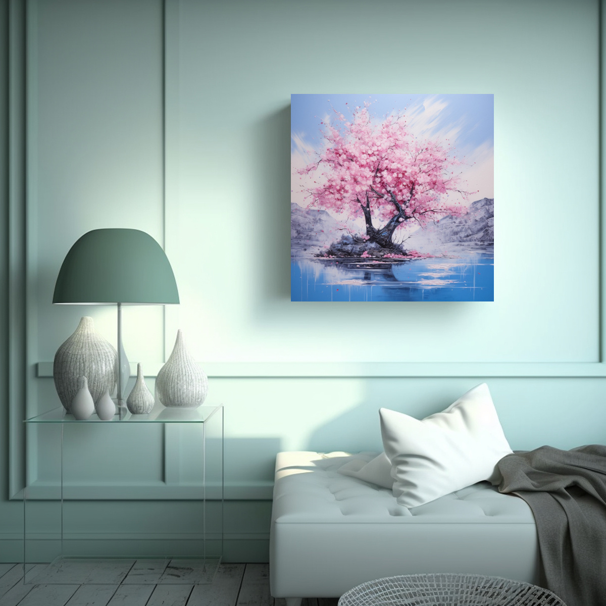 PINTURA ABSTRACTA DE CEREZO EN FLOR O SAKURA DE 20X20 CM - 2
