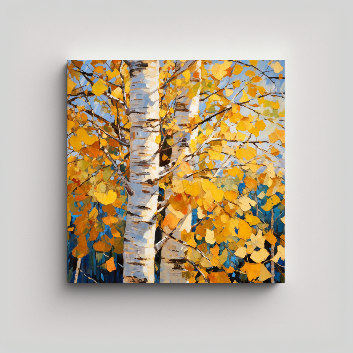 PINTURA ABSTRACTA DE ÁRBOL DE ASPEN EN LIENZO 20X20 CM - 1