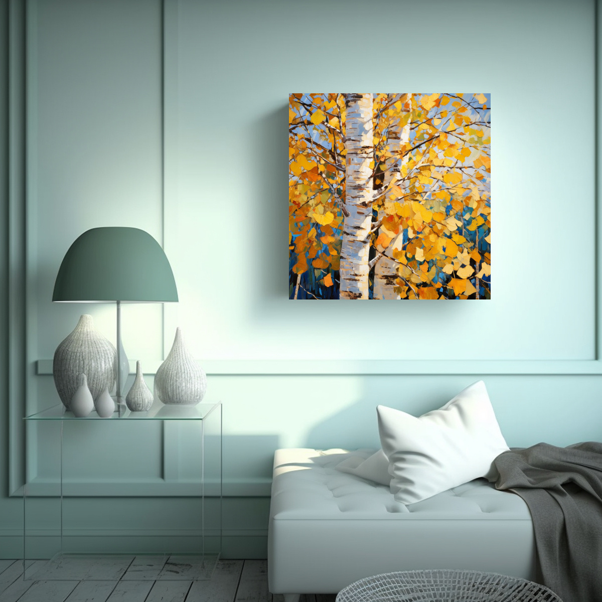 PINTURA ABSTRACTA DE ÁRBOL DE ASPEN EN LIENZO 20X20 CM - 2