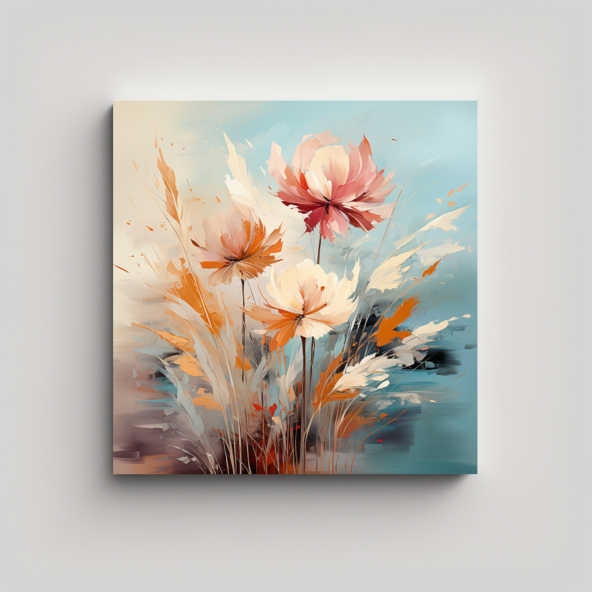 CUADRO DIBUJO PAMPAS GRASS EN COLORES APAGADOS 50X50 CM - 1