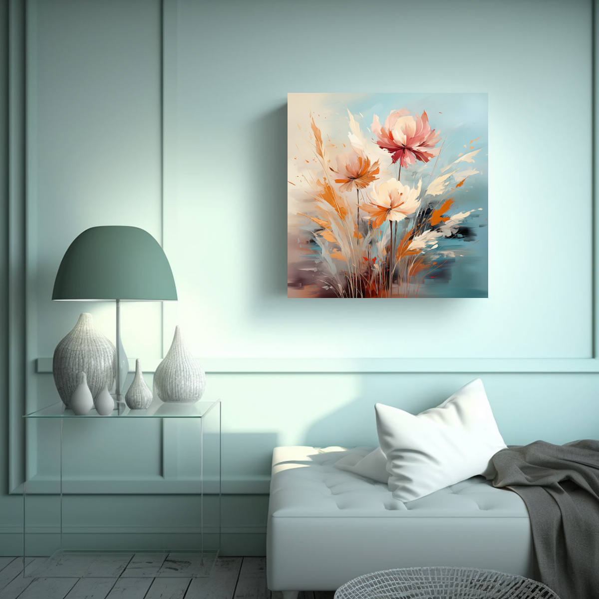 CUADRO DIBUJO PAMPAS GRASS EN COLORES APAGADOS 50X50 CM - 2
