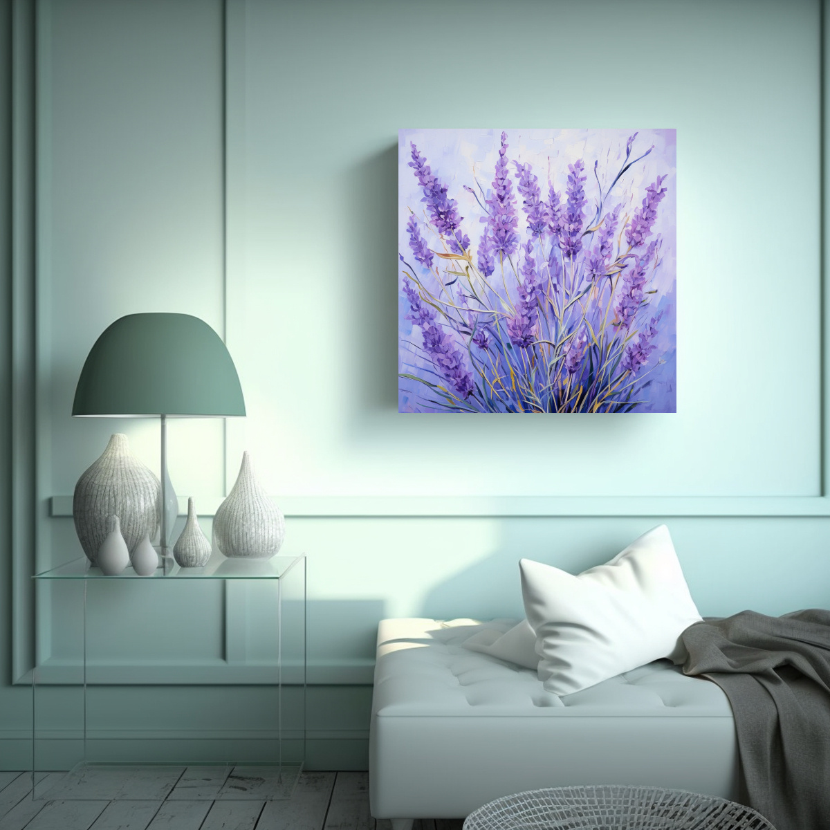PINTURA ABSTRACTA EN TONO LAVANDA DE HIERBAS CON 20X20 CM - 2