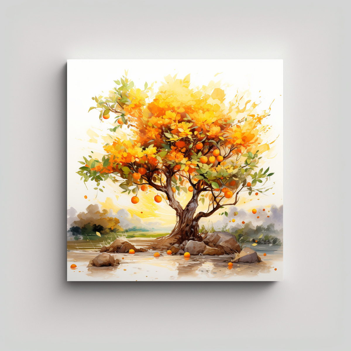 PINTURA ABSTRACTA DE COLORES NARANJA Y DORADO DE 70X70 CM - 1