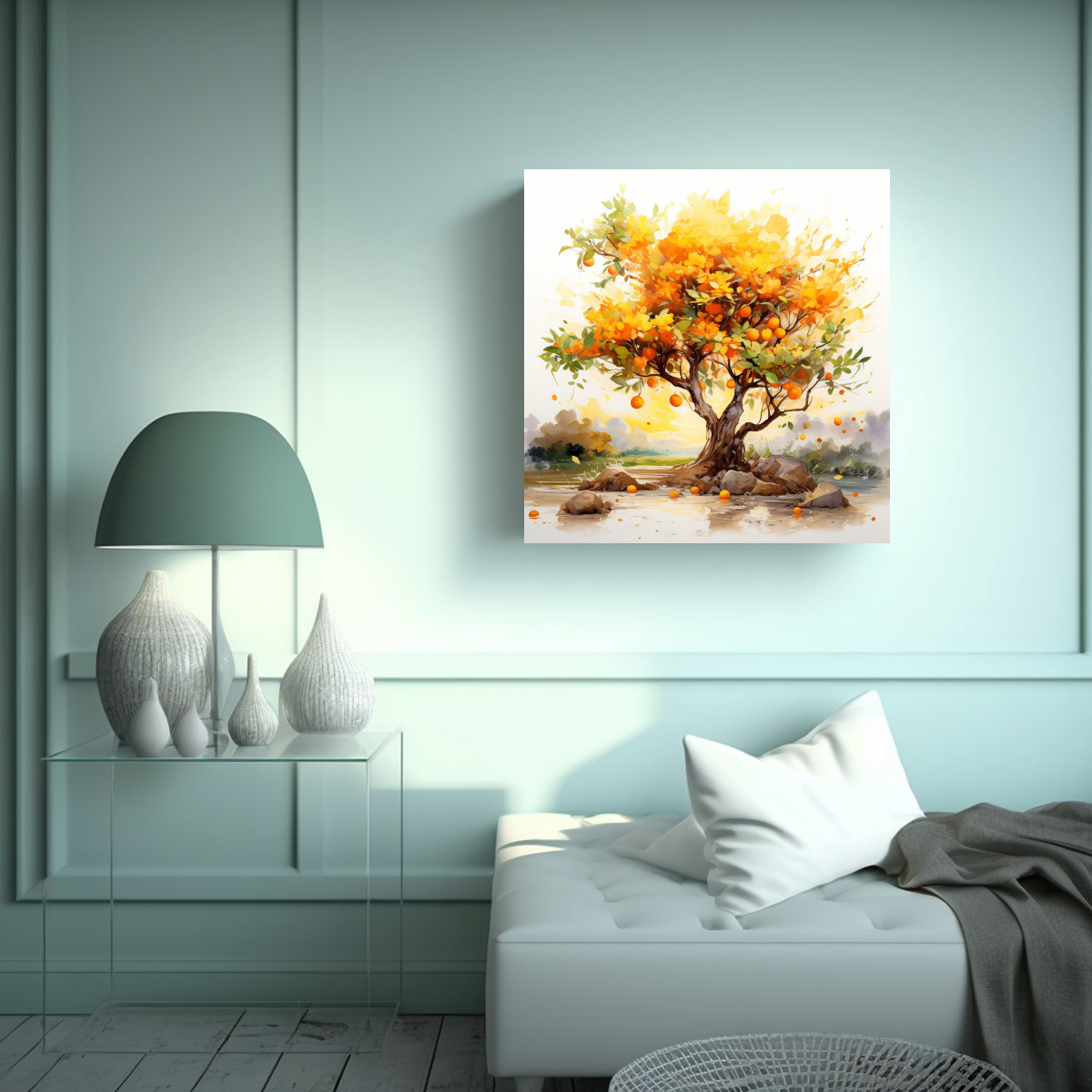 PINTURA ABSTRACTA DE COLORES NARANJA Y DORADO DE 70X70 CM - 2