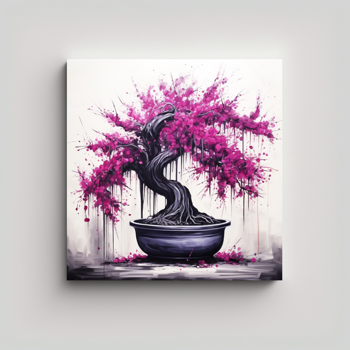 PINTURA ABSTRACTA FUCHSIA BONSAI EN COLORES 70X70 CM - 1