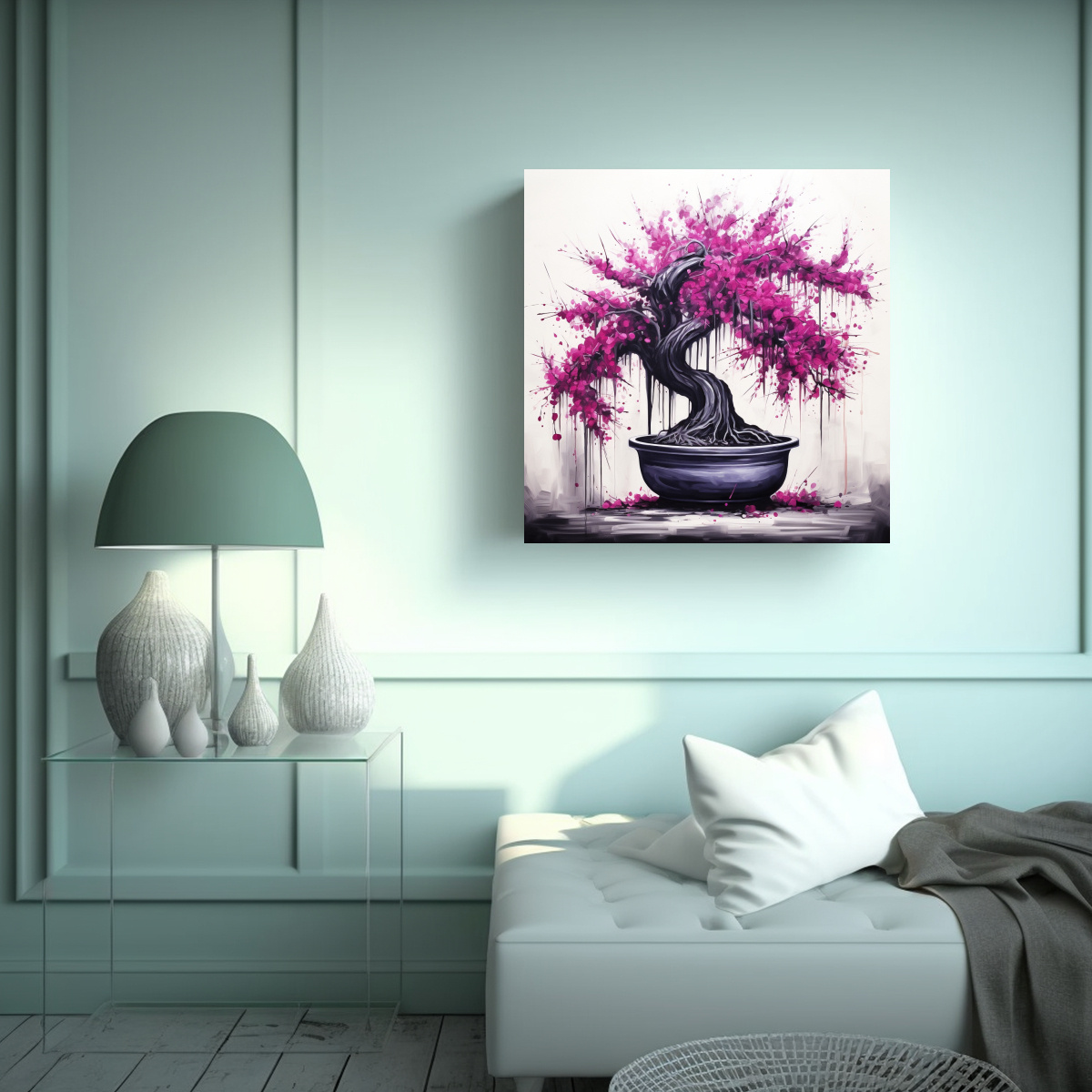 PINTURA ABSTRACTA FUCHSIA BONSAI EN COLORES 70X70 CM - 2