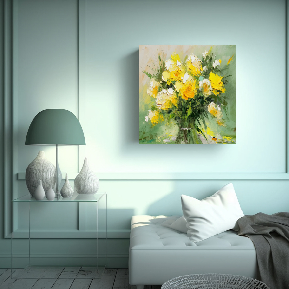 CUADRO ALEGRÍA PINTURA EN LIENZO AMARILLO Y 90X90 CM - 2