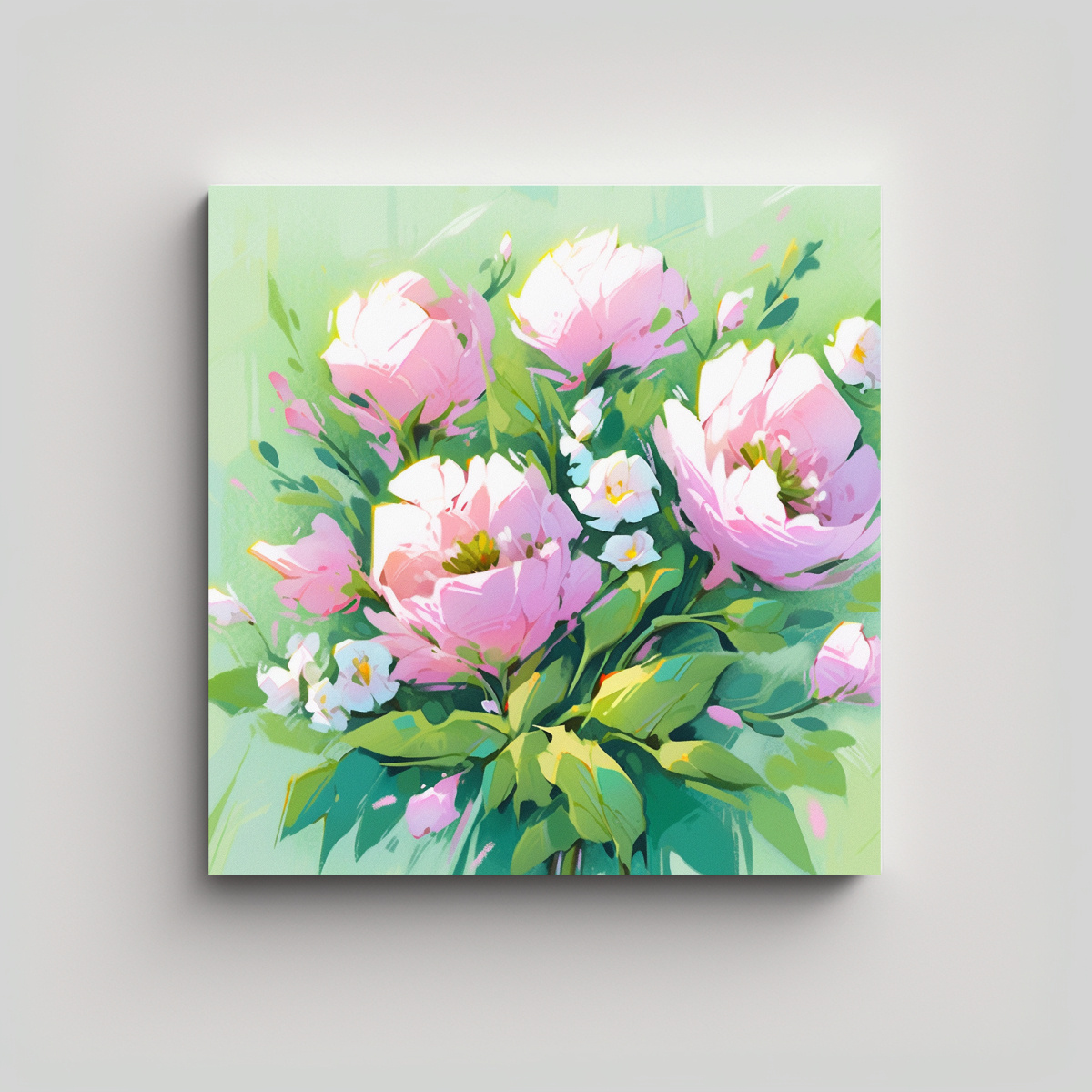 CUADRO ORIGINAL A GREEN AND MAGENTA FLORES EN 20X20 CM - 1