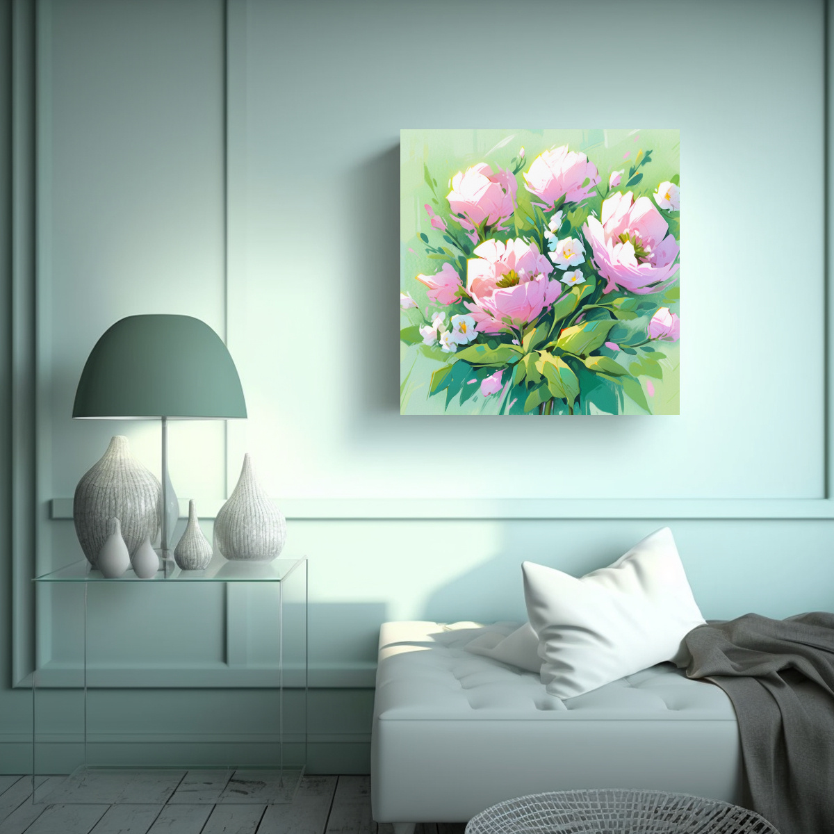 CUADRO ORIGINAL A GREEN AND MAGENTA FLORES EN 20X20 CM - 2