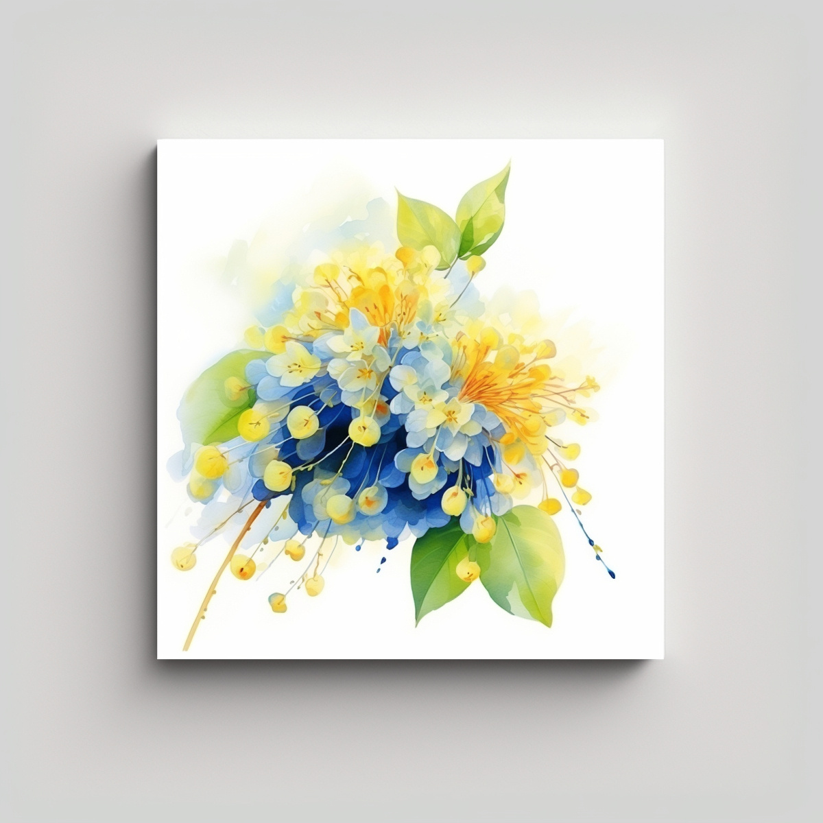 PINTURA ABSTRACTA DE FLORES DE TILO AMARILLAS Y 100X100 CM - 1