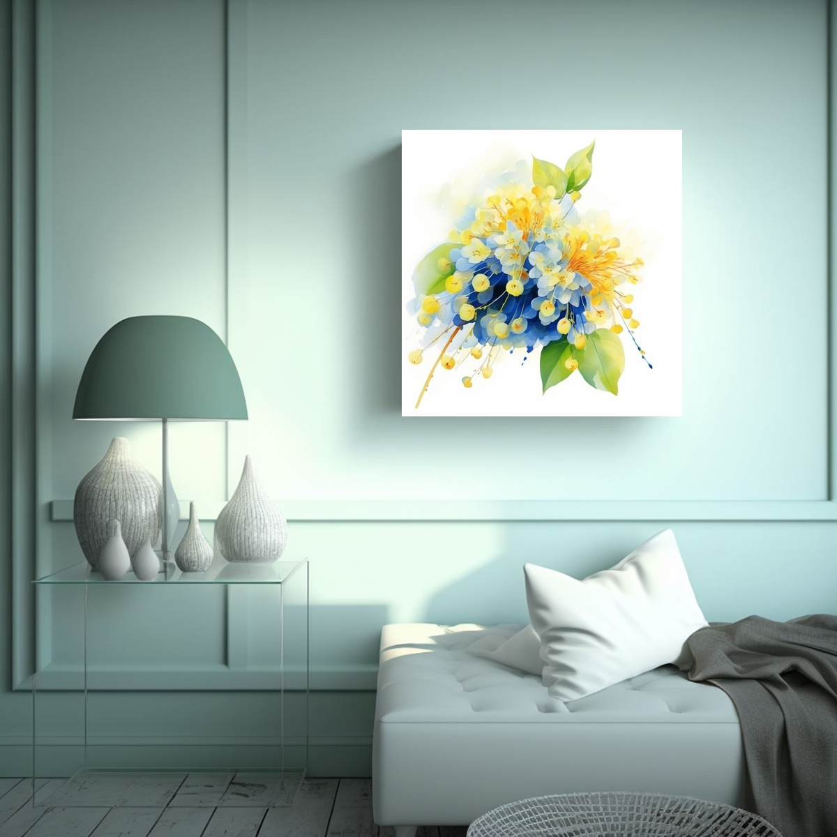 PINTURA ABSTRACTA DE FLORES DE TILO AMARILLAS Y 100X100 CM - 2