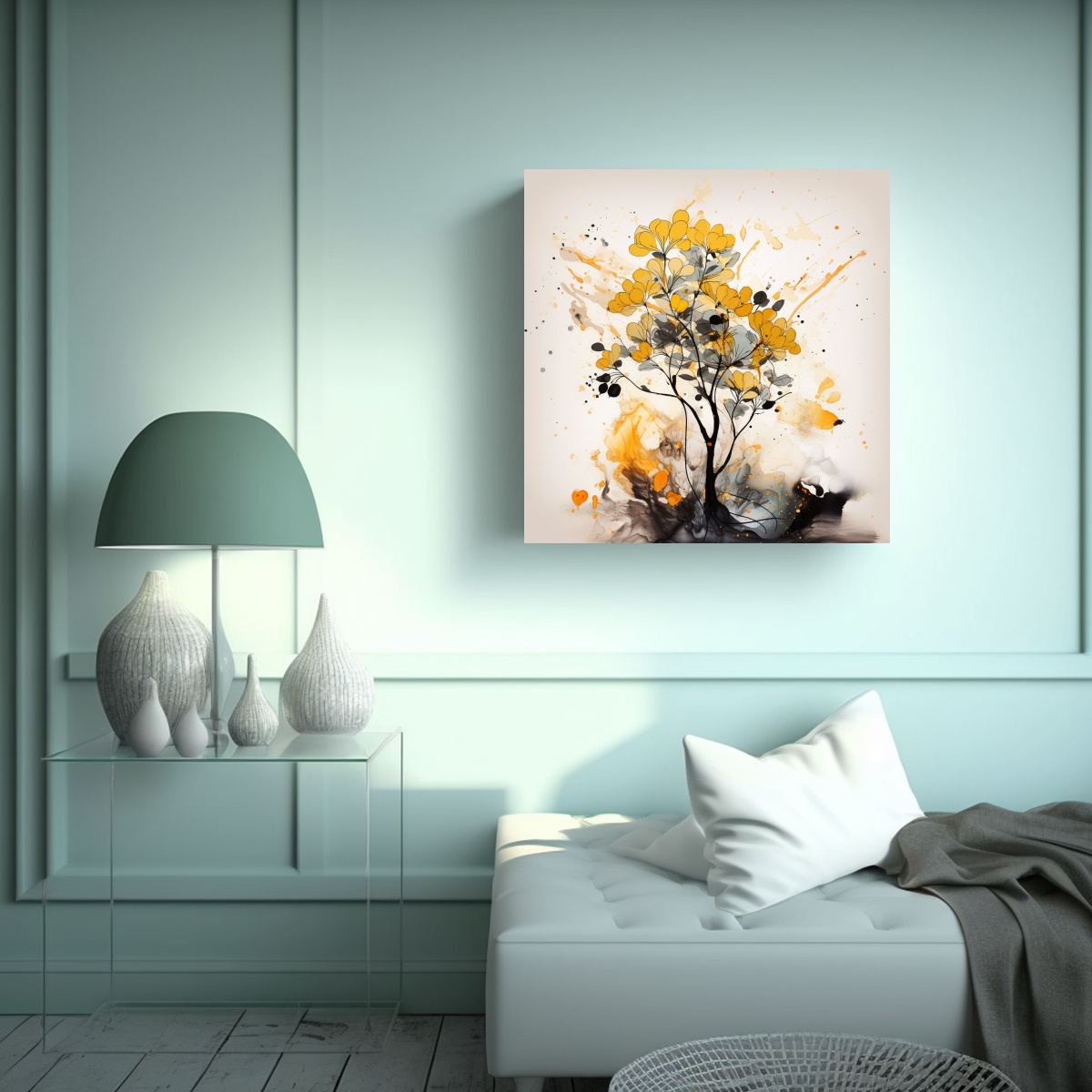 CUADRO VINTAGE DE ÁRBOL DE EUCALIPTO EN COLORES 90X90 CM - 2