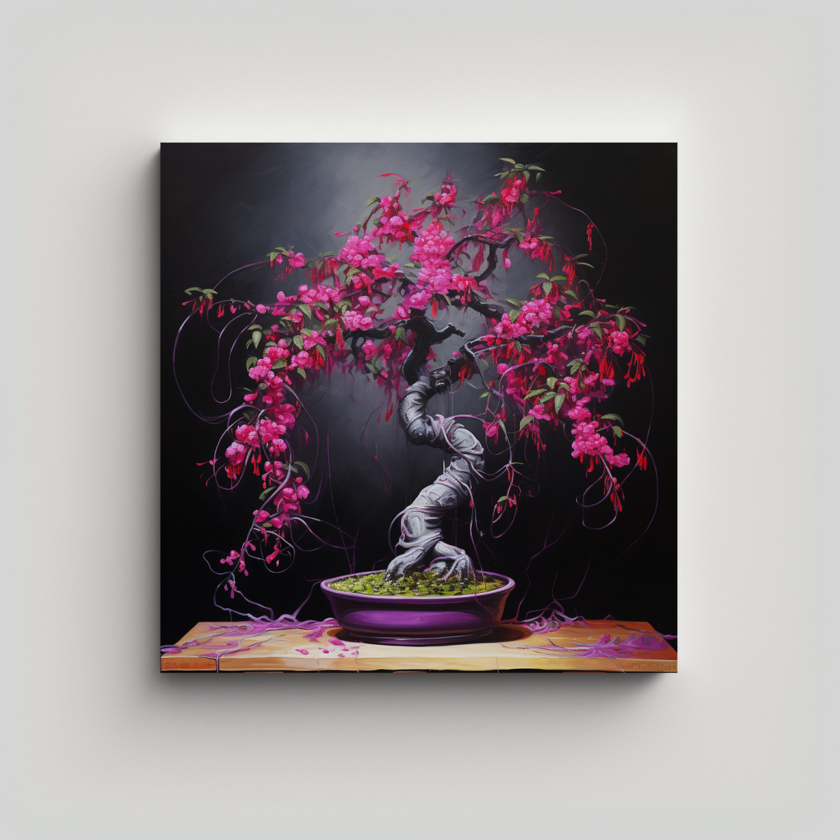 PINTURA ABSTRACTA A FUCHSIA BONSAI, ALTA CALIDAD, 30X30 CM - 1