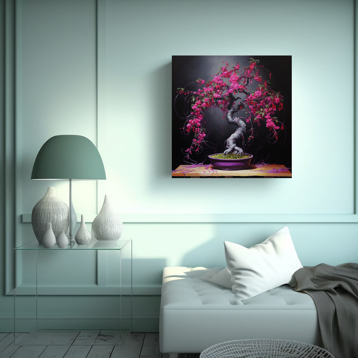 PINTURA ABSTRACTA A FUCHSIA BONSAI, ALTA CALIDAD, 30X30 CM - 2