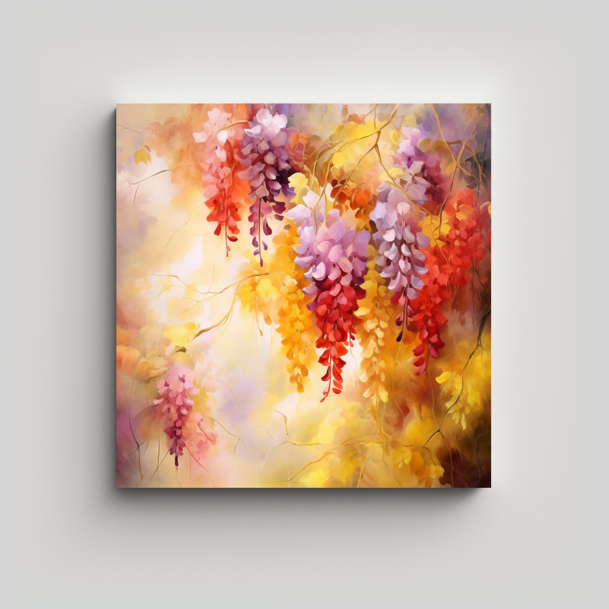CUADRO ABSTRACTO DE FLORES DE GLICINAS AMARILLAS 60X60 CM - 1