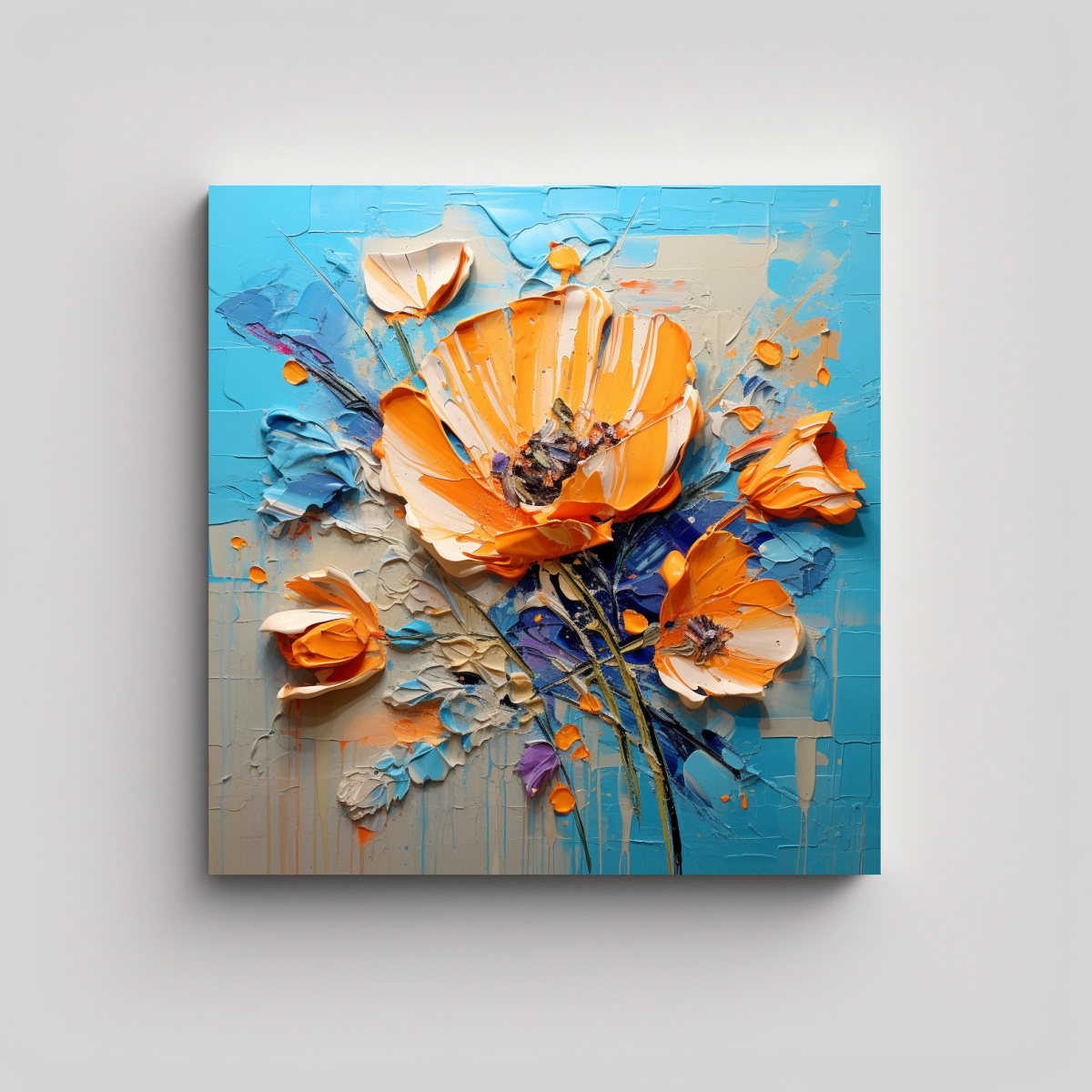 LIENZO MODERNO COMEDOR CON PINTURA DE FLORES 50X50 CM - 1