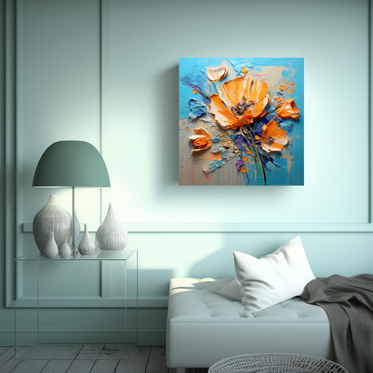 LIENZO MODERNO COMEDOR CON PINTURA DE FLORES 50X50 CM - 2
