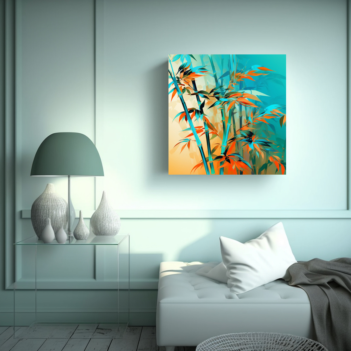 PINTURA EN BASTIDOR DE DECORACIÓN DE BAMBÚ EN 40X40 CM - 2