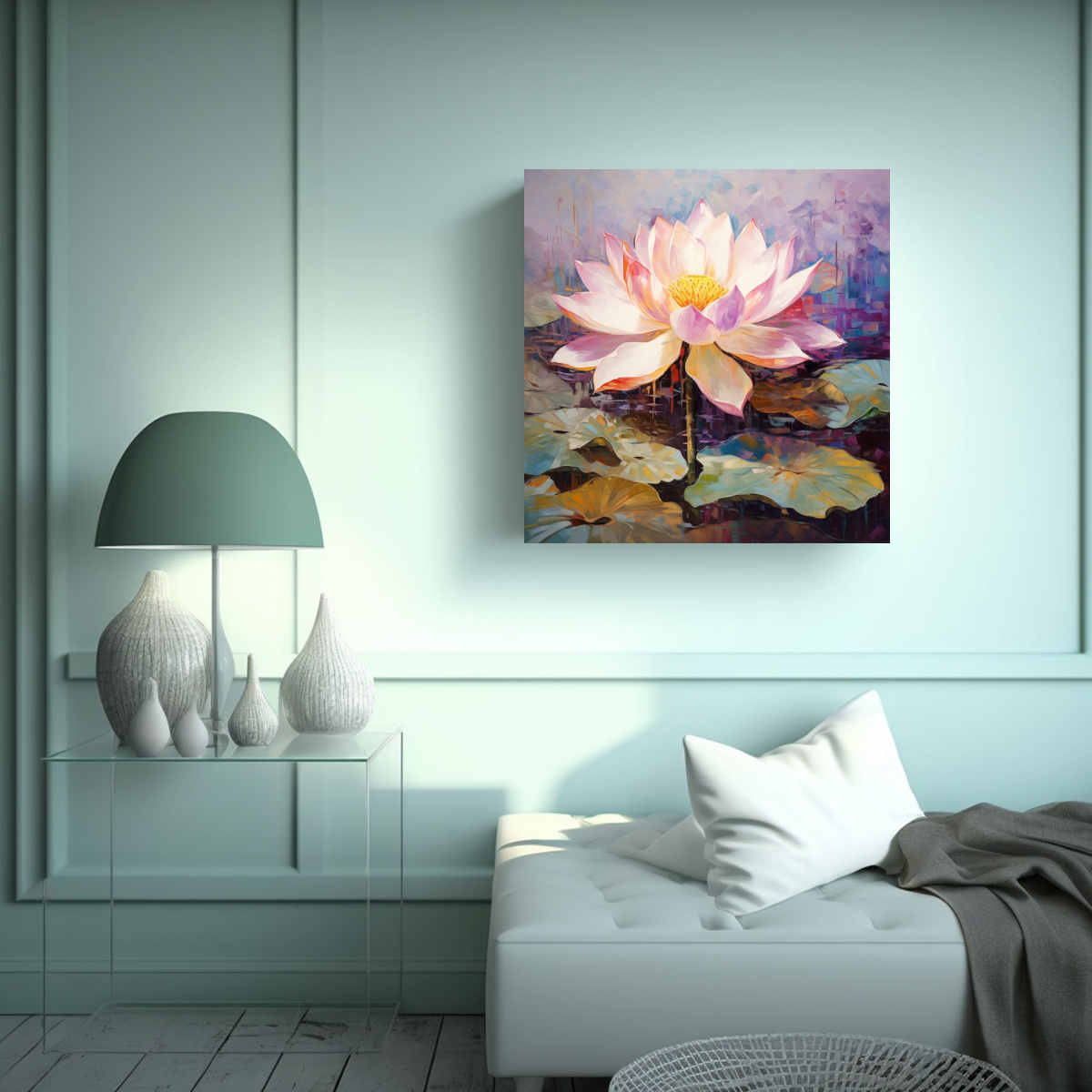 PINTURA ABSTRACTA DE FLORES DE LOTO EN ESTILO DE 20X20 CM - 2