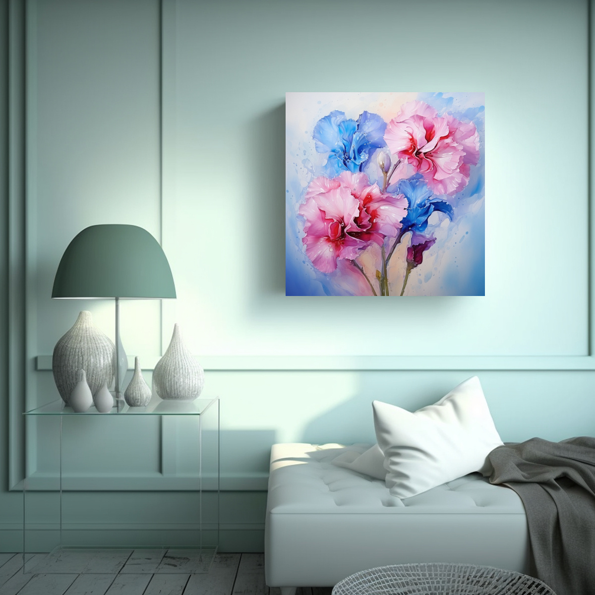 CUADRO TELA SUBLIMADA ELEGANCIA FLORES ROSAS Y 90X90 CM - 2
