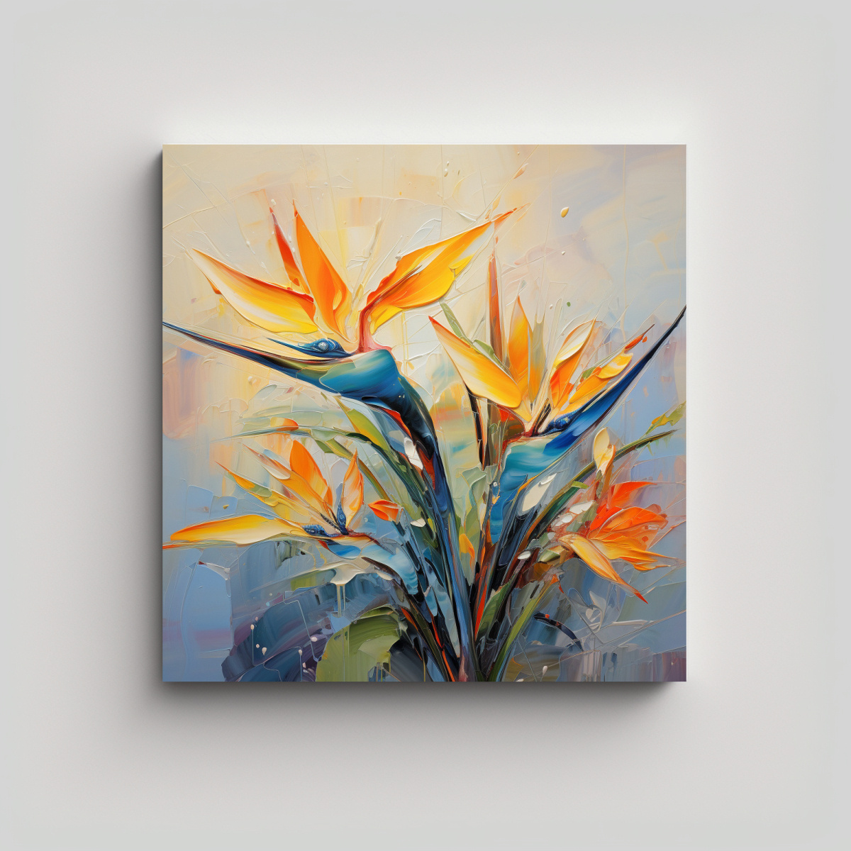 PINTURA ABSTRACTA DE AVE DEL PARAÍSO CON ALTO 100X100 CM - 1