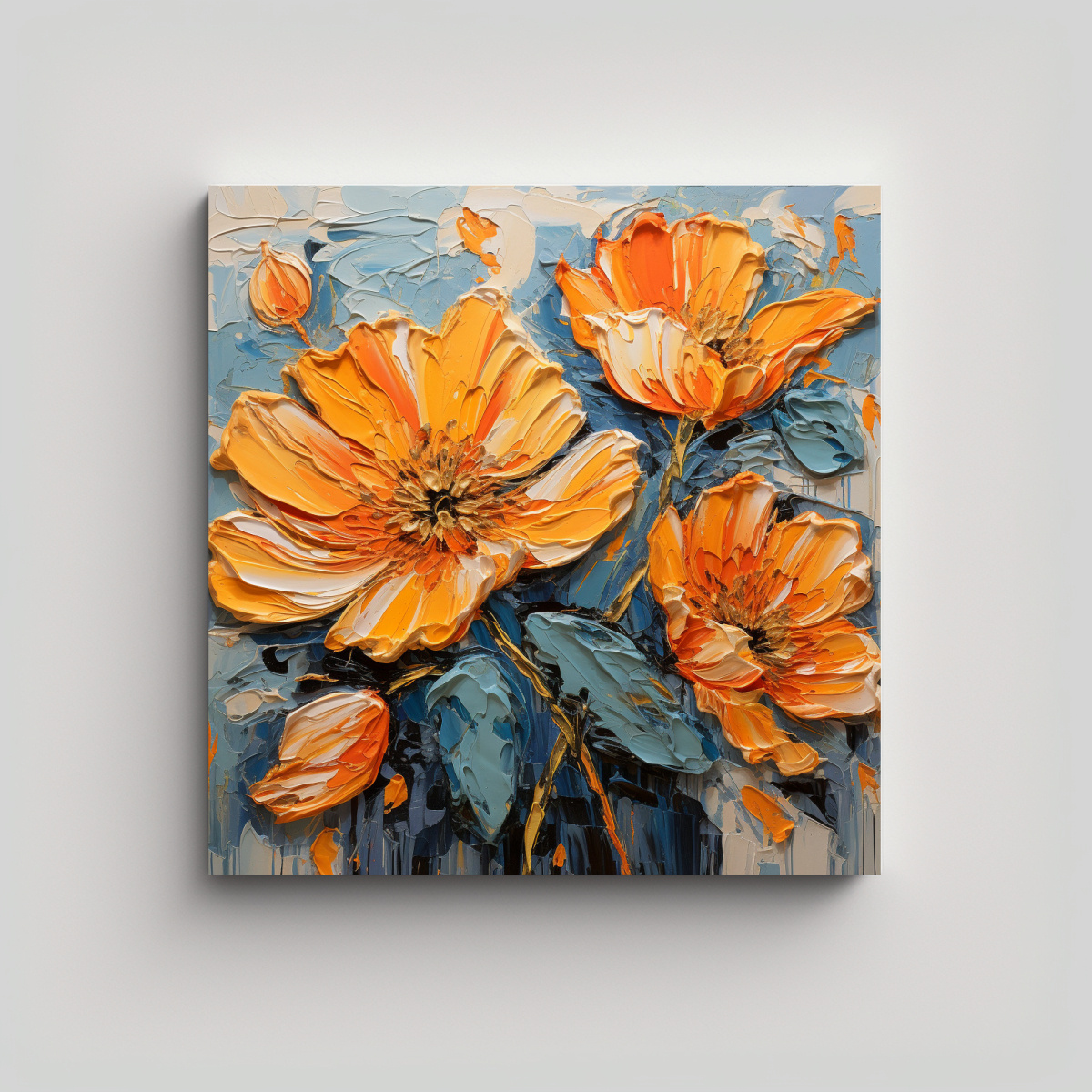CUADRO DE PARED IMAGEN ESPACIO CON FLORES EN 90X90 CM - 1