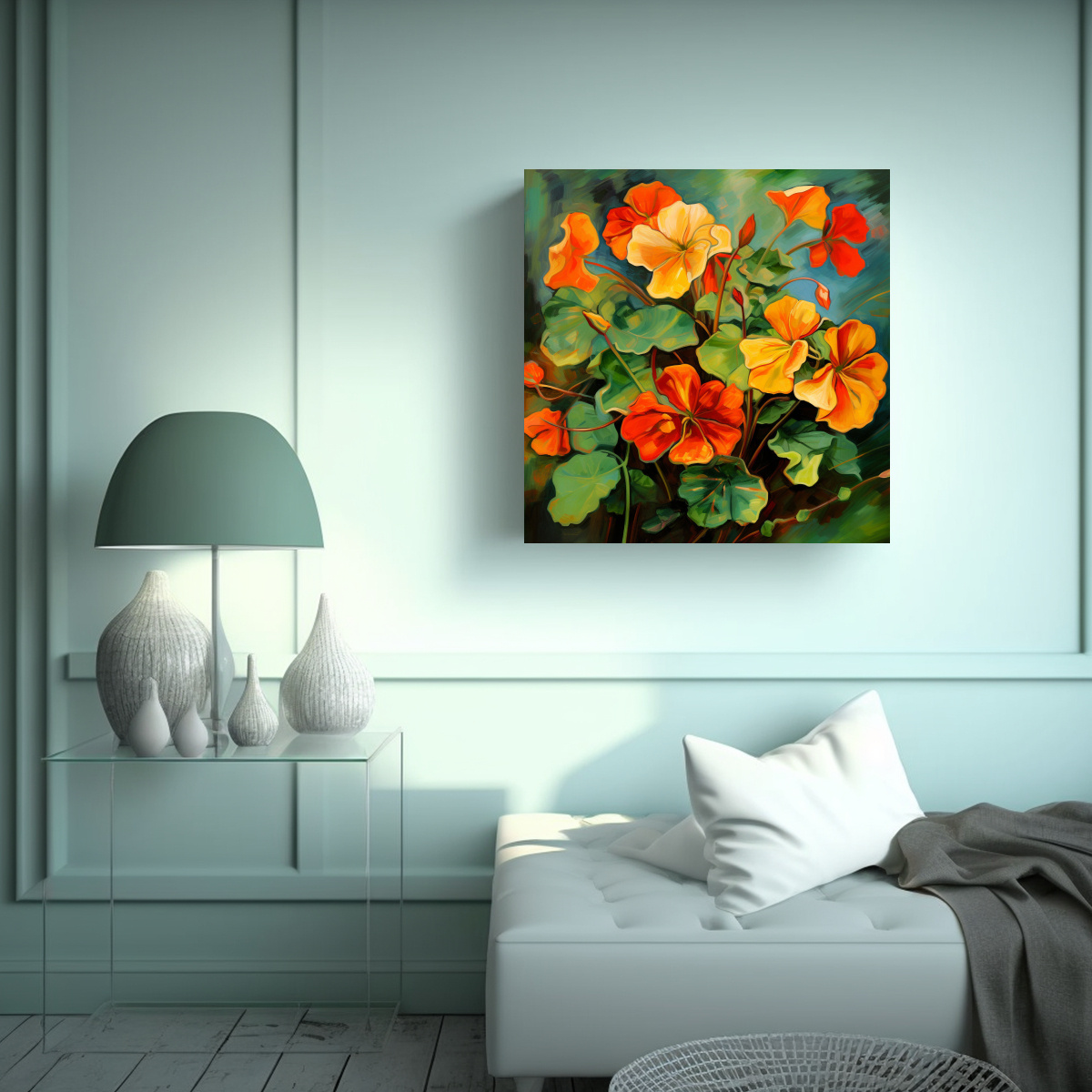 PINTURA ABSTRACTA DE NASTURTIUM HERBS CON 60X60 CM - 2