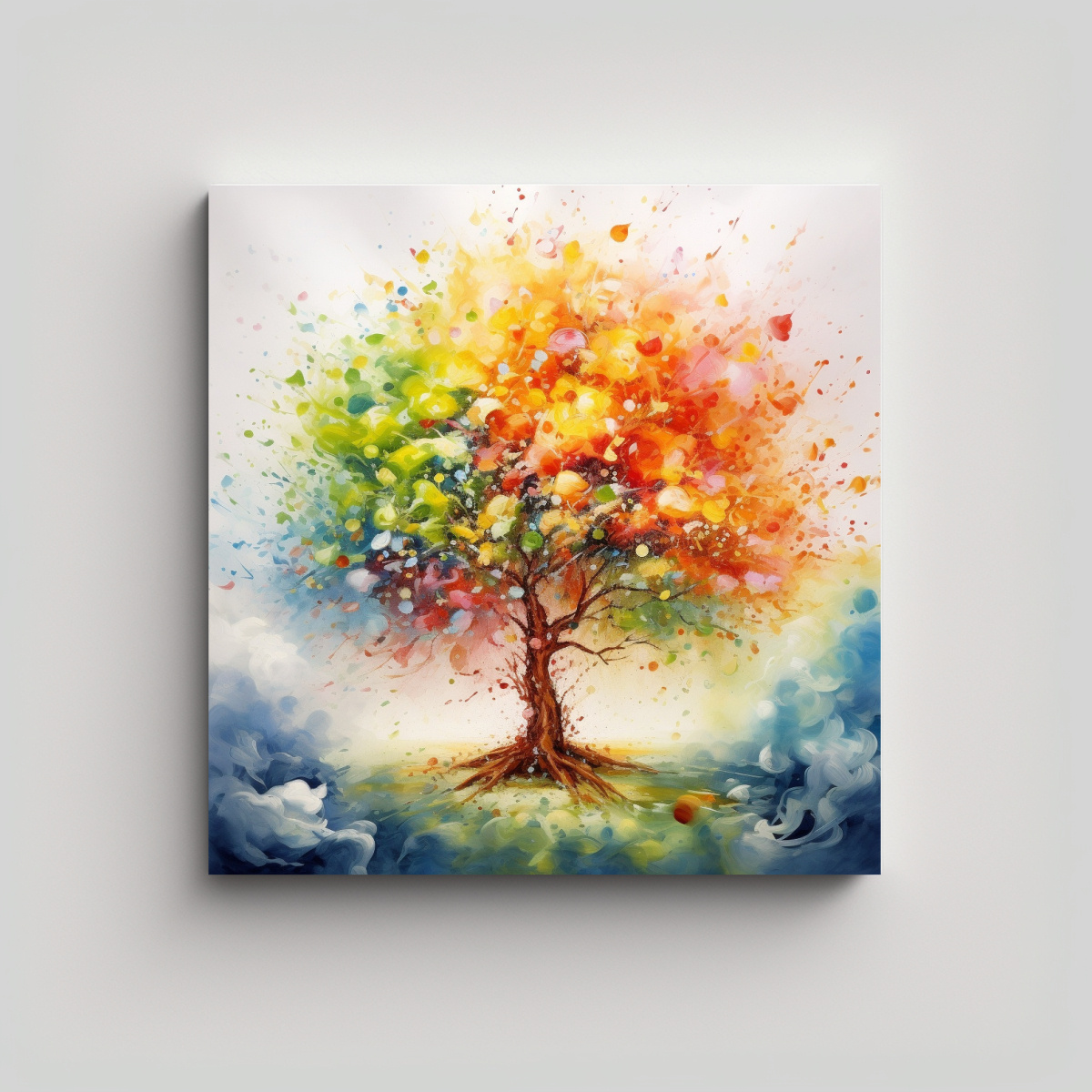 CUADRO ABSTRACTO ACUARELA ÁRBOL NARANJA COLORES 20X20 CM - 1