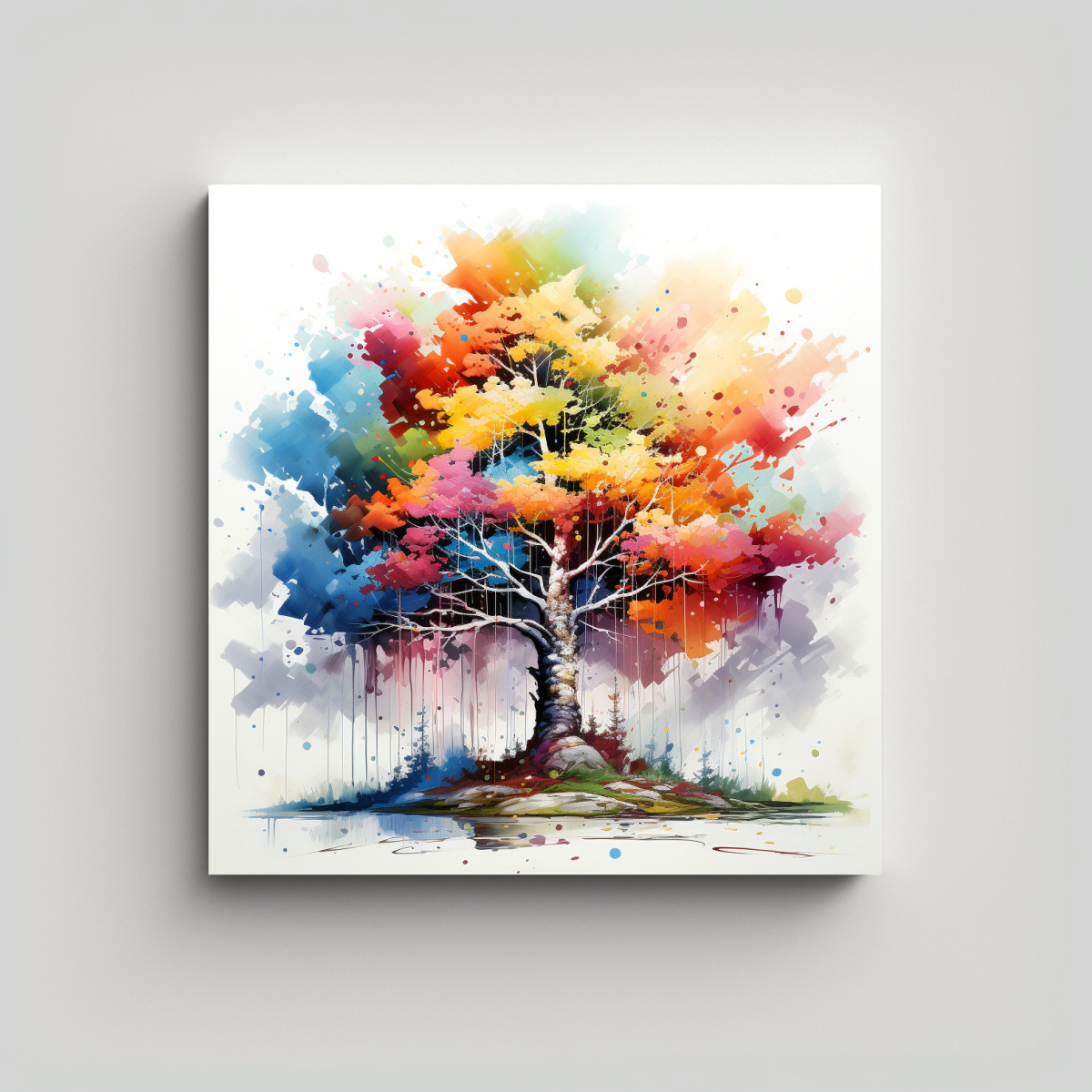PINTURA ABSTRACTA DE ÁRBOL BONSÁI DE ABEDUL A 30X30 CM - 1