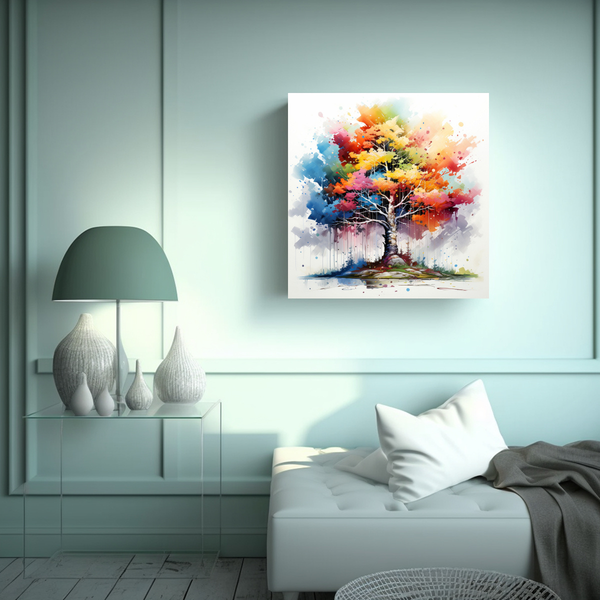 PINTURA ABSTRACTA DE ÁRBOL BONSÁI DE ABEDUL A 30X30 CM - 2