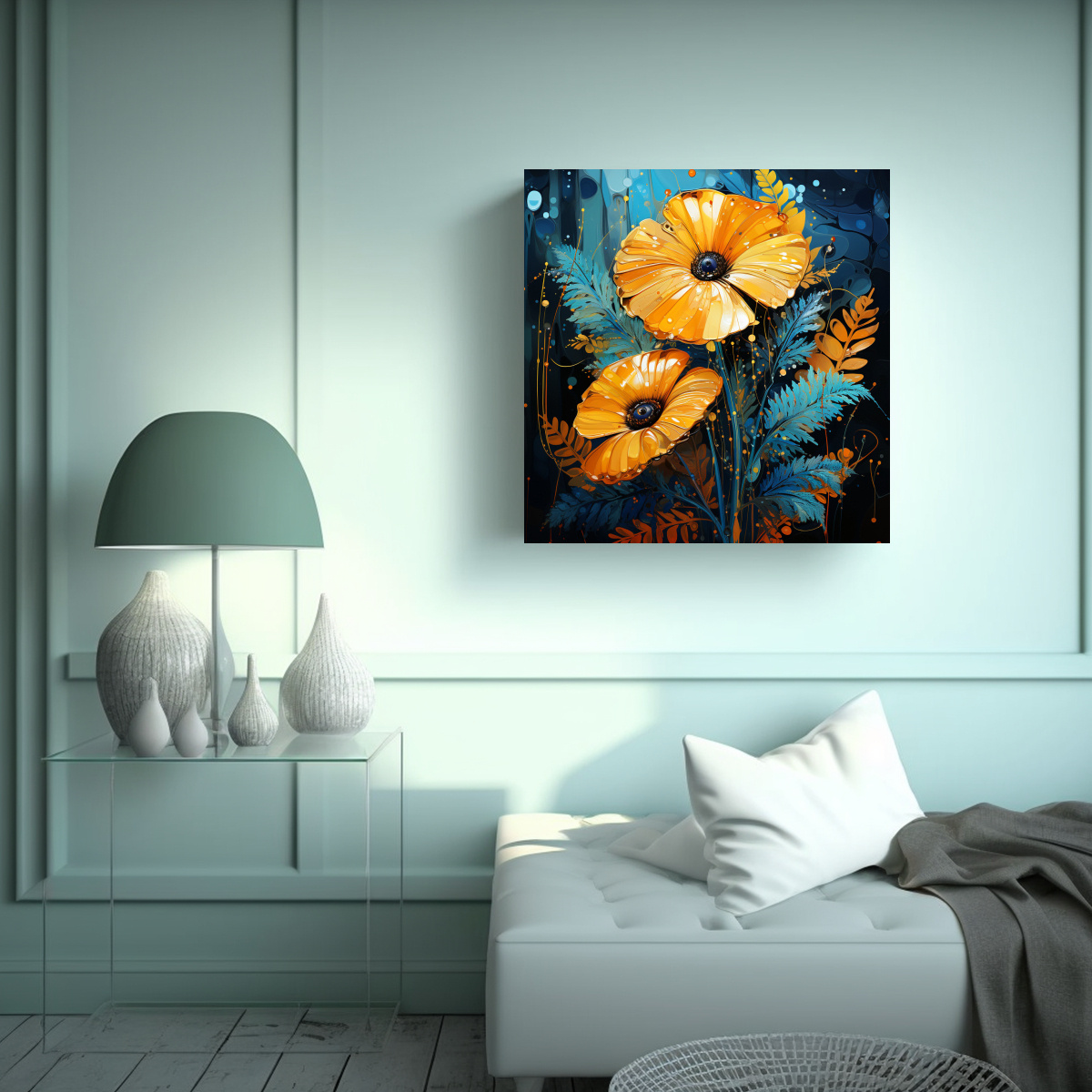 LIENZO DE TELA ALEGRE CON HOJAS DE HELECHO EN 70X70 CM - 2