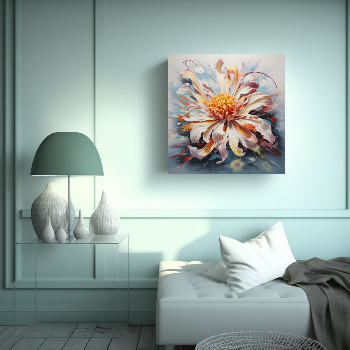 PINTURA ABSTRACTA FLOR ALTA CALIDAD, DETALLADA Y 90X90 CM - 2