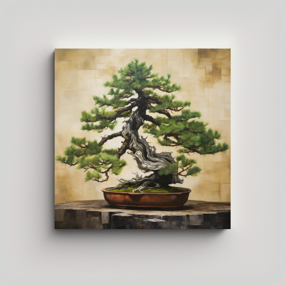CUADRO COMEDOR PINO ÁRBOL BONSÁI PINTURA 50X50 CM - 1