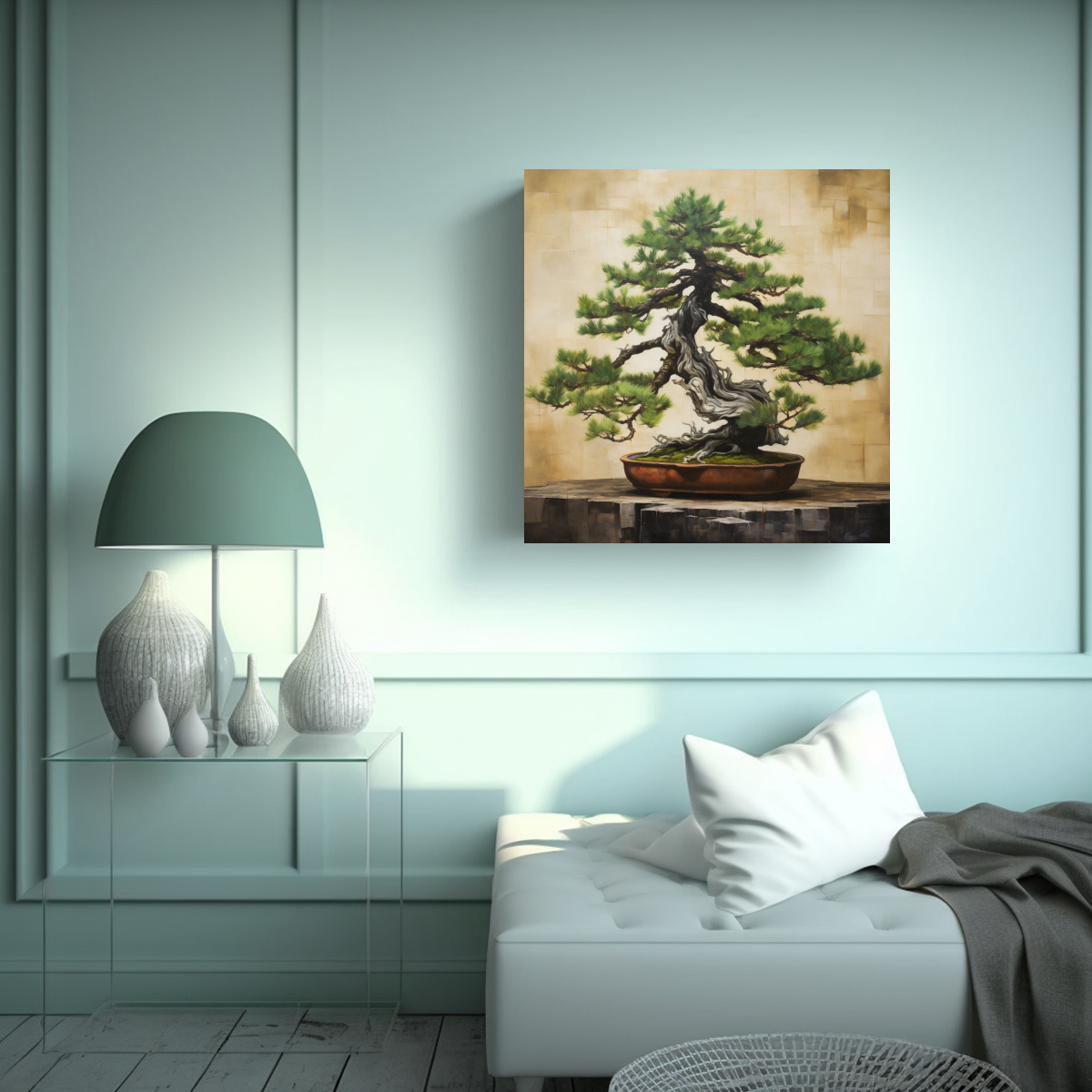 CUADRO COMEDOR PINO ÁRBOL BONSÁI PINTURA 50X50 CM - 2