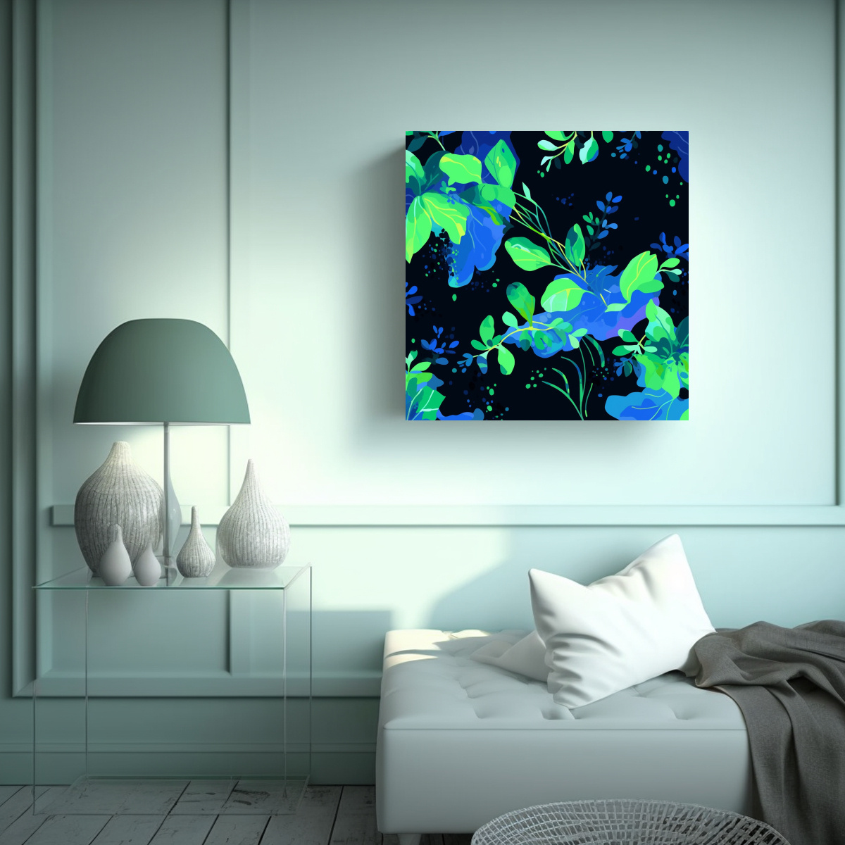 PINTURA MURAL VINTAGE EN TONOS VERDE Y AZUL CON 90X90 CM - 2