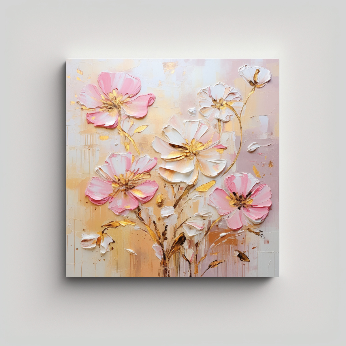 PINTURA EN LIENZO PARA SALA CON FLORES EN COLORES 50X50 CM - 1